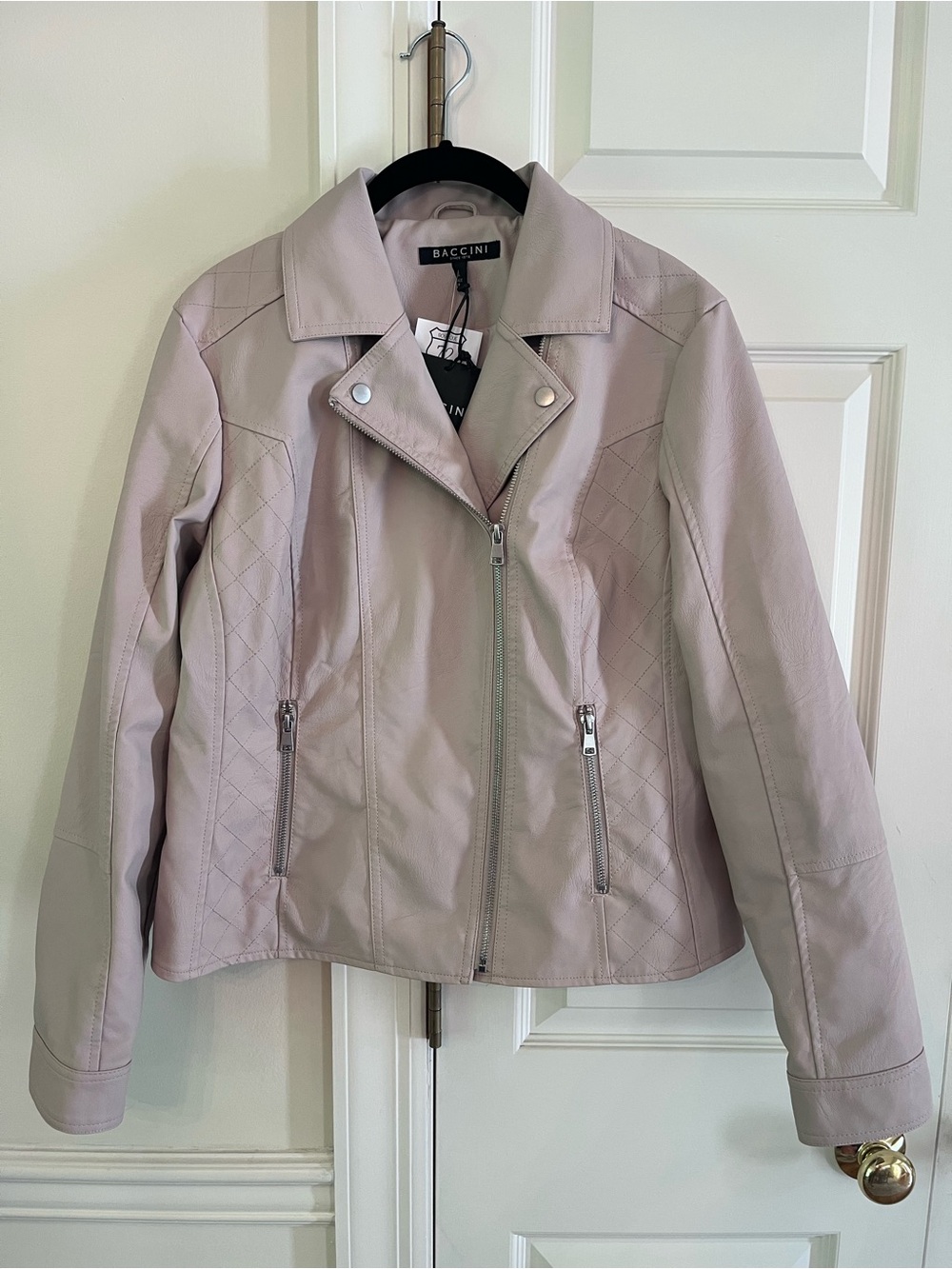 BACCINI Women's Cream-Colored Faux Leather Moto Jacket Size L NWT